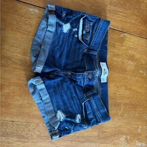 Hollister Blue Jean Shorts with Cuffed Hem and Distressed Detailing